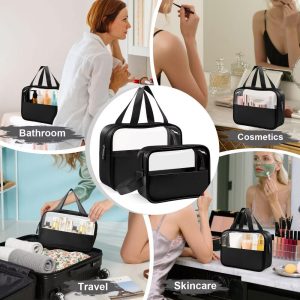 Mber TSA Approved Toiletry Bag Travel, Clear Makeup Bag Organizer, Clear Toiletry Bag Set, Clear Zipper Pouches Quart Size Travel Cosmetic Bags, Black