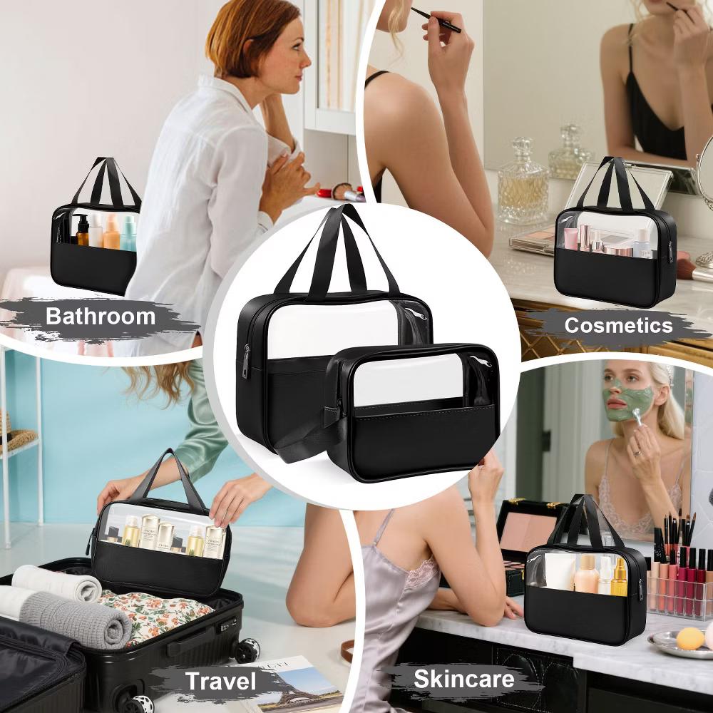 Mber TSA Approved Toiletry Bag Travel, Clear Makeup Bag Organizer, Clear Toiletry Bag Set, Clear Zipper Pouches Quart Size Travel Cosmetic Bags, Black