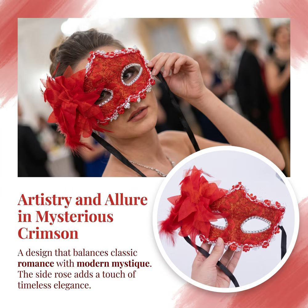 Venetian Masquerade Side Flower Rose Eye Mask for Halloween Costume Party Decor - Image 44