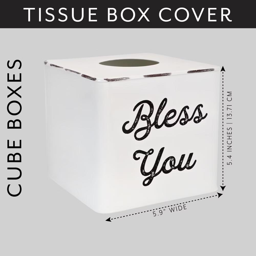 AuldHome Design White Tissue Box Cover; Enamelware Square Distressed Farmhouse Vintage Style Decor Tissue Holder - Image 7