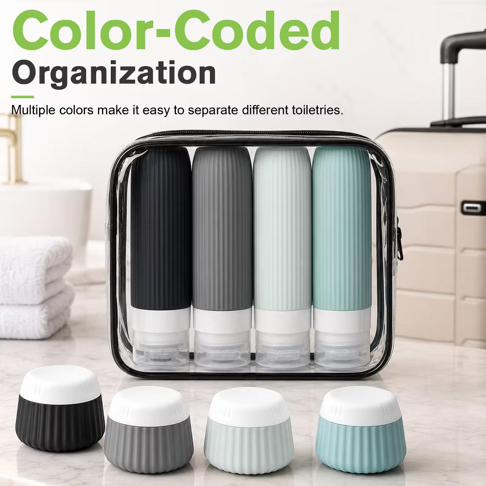 Garnen 8PC Travel Bottles for Toiletries with TSA Travel Size Toiletry Bag, Silicone Travel Containers Refillable Liquid Shampoo & Conditioners Bottle - Image 4