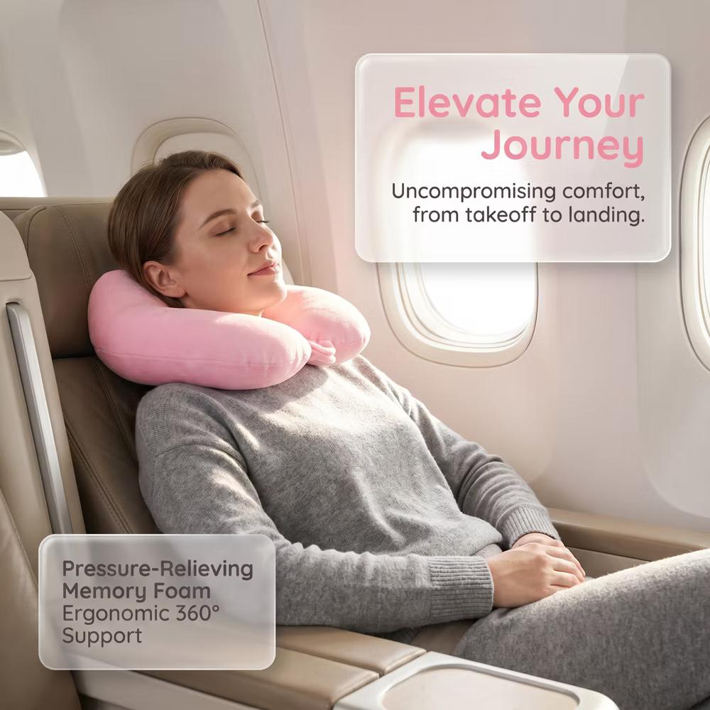 U‑Shape Memory Foam Travel Neck Pillow with Snap Closure Plush Cover 1Pc - Image 18