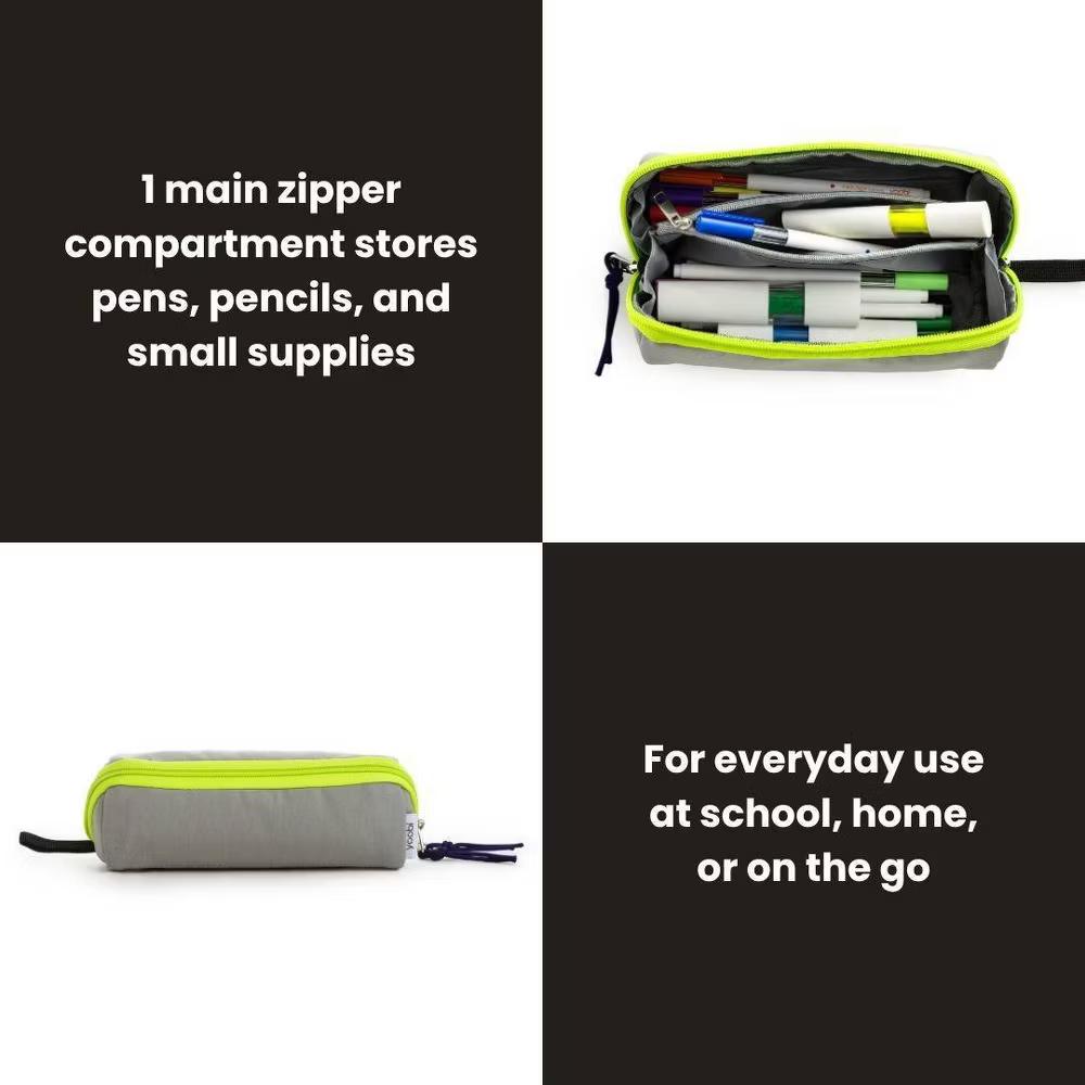 Single Zip Pencil Pouch with Handle - Steel Gray, School Supplies - Image 3