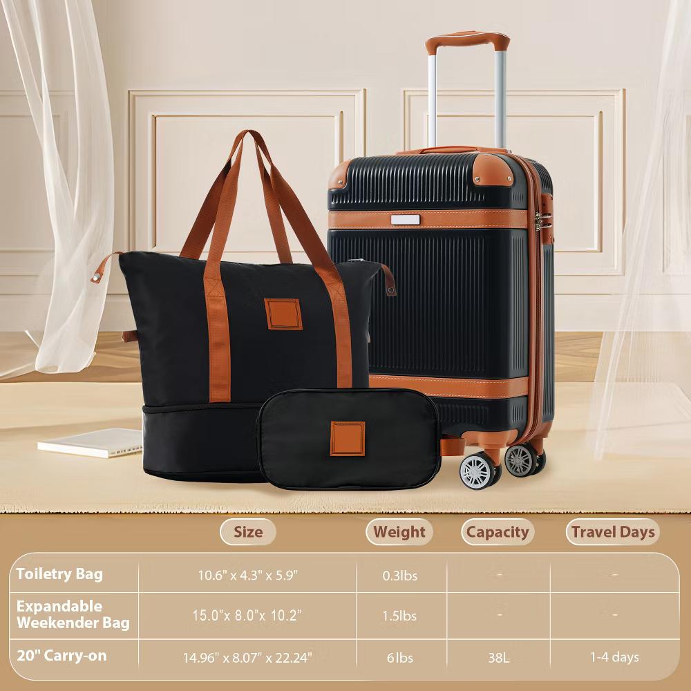 3 PCS ABS Lightweight Hard Shell Carry on Luggage(20") with Travel Bag, Spinner Wheels and TSA Lock - ModernLuxe - Image 10