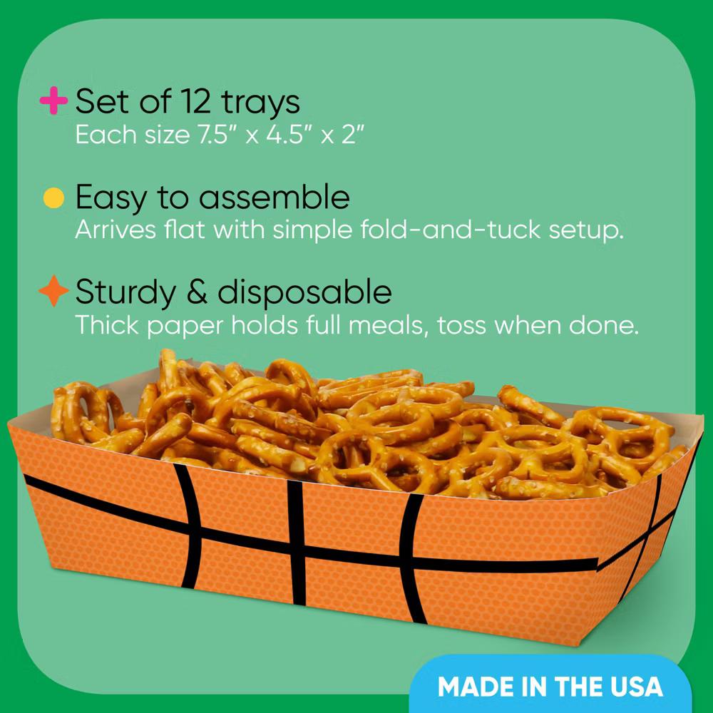 Basketball Party Paper Food Trays, Disposable Double-Sided Paper Food Holders for Nachos, Hot Dogs, French Fries - 12 Ct - Image 5