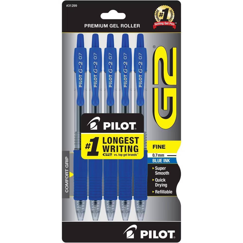 5pk G2 Gel Pens Fine Point 0.7mm Blue Ink - Image 2