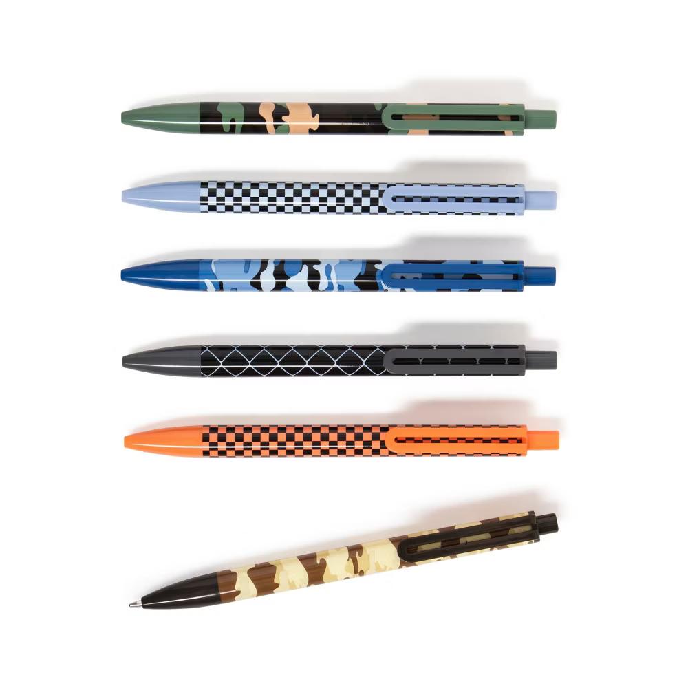 6ct Laguna Ballpoint Black Ink Pens Camo and Check