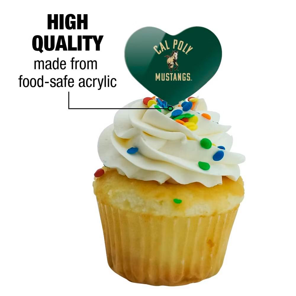 Cal Poly Mustangs Logo Heart Love Cupcake Picks Toppers Decoration Set of 6 - Image 5
