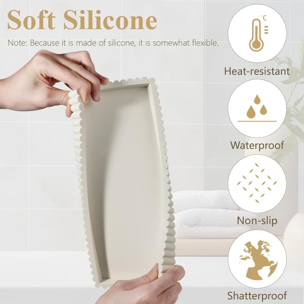 2Pc Round Silicone Vanity Tray Set Decorative Catchall Organizer for Bathroom Countertop Perfume White - Image 12