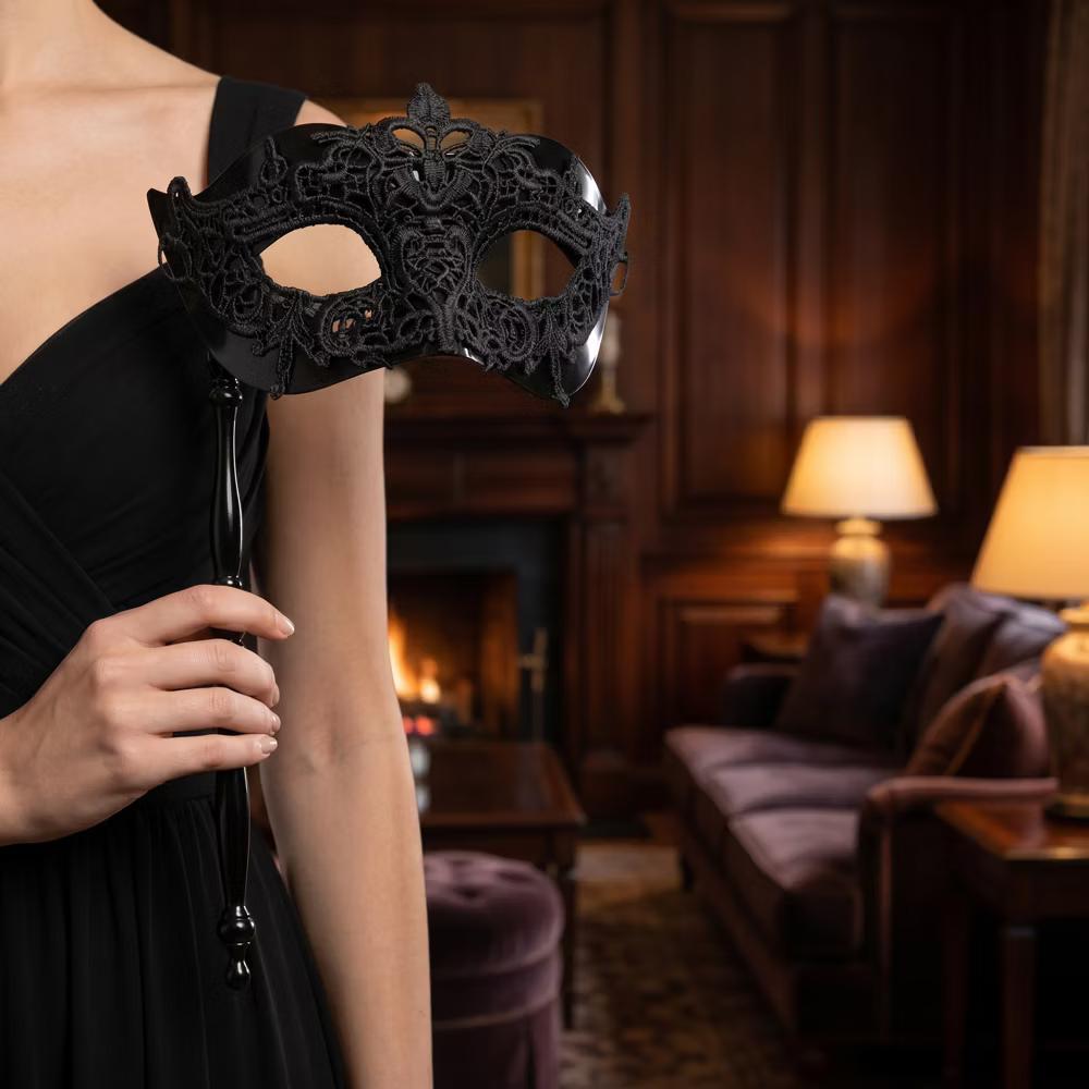 Handheld Masquerade Molded Venetian Plastic Eye Mask with Stick - Image 3