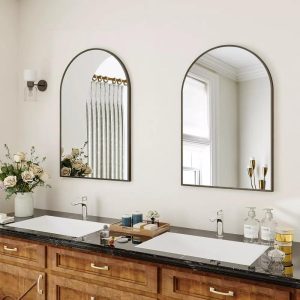 BEAUTYPEAK 16"x24" Arched Bathroom Mirror Vanity Wall Mounted Mirror, Black
