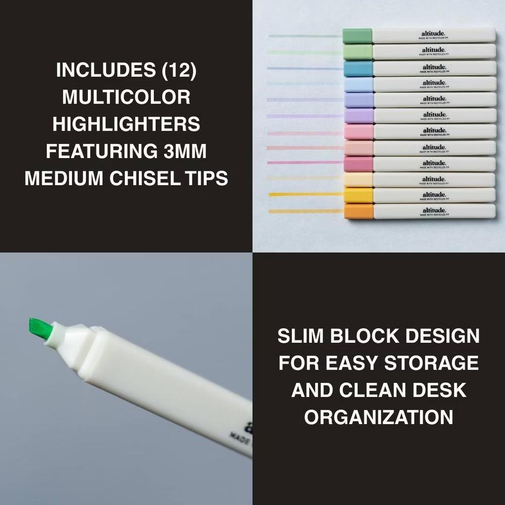 12pk Slim Block Highlighters 3mm Chisel Tip - Assorted Colors - Image 3