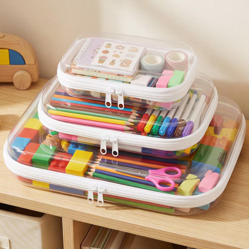 Transparent Hard Shell Zipper Case, Clear Travel Storage Organizer for Toiletries, Makeup, and Cosmetics (Set of 3) - Image 8