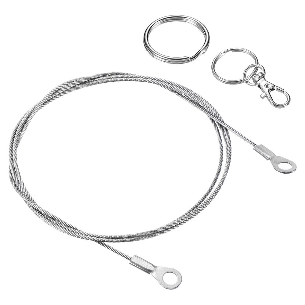 Lanyard Cable Rope with Key Ring Keychains Silver 4 Pcs - Image 8