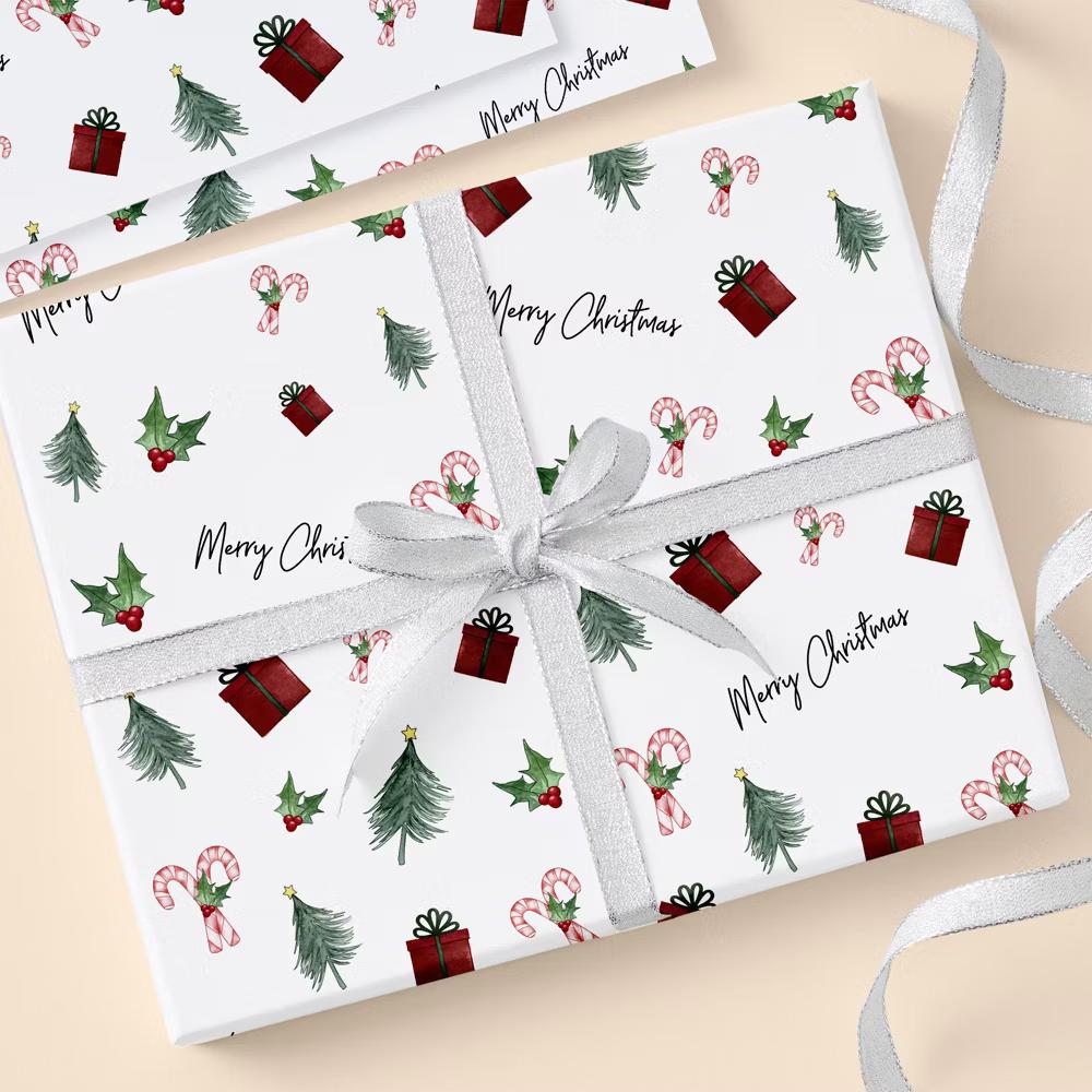Personalization Mall Watercolor Christmas Icons Wrapping Paper Roll - Image 2
