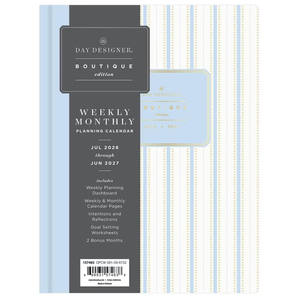 Day Designer 6"x8" 2026-2027 Boutique Edition Weekly/Monthly Planner Ticking Stripe Blue Bookbound - Image 4