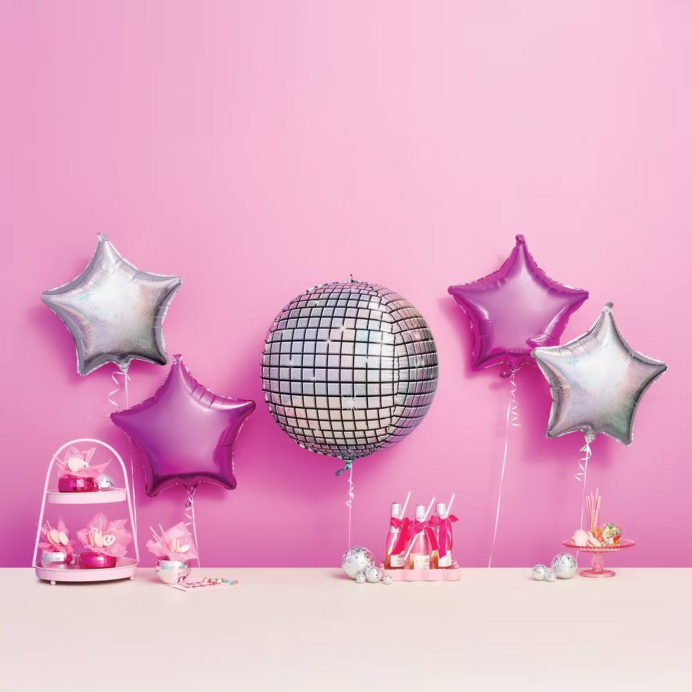5ct Disco Foil Balloon Bouquet Pink