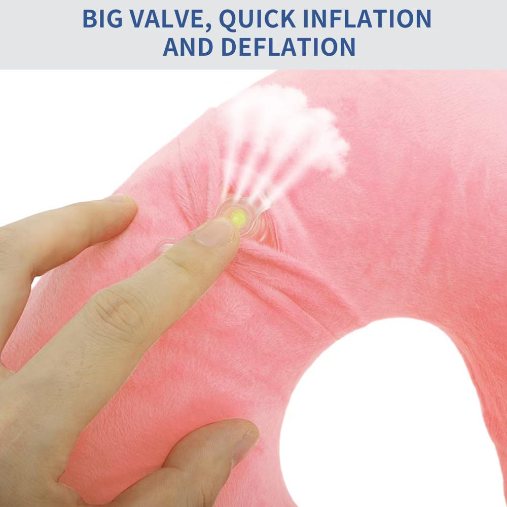 Neck Pillow W/ Storage Bag Eye Mask for Airplane Train Office Inflatable Travel Pillow Pink 1 Set - Image 2