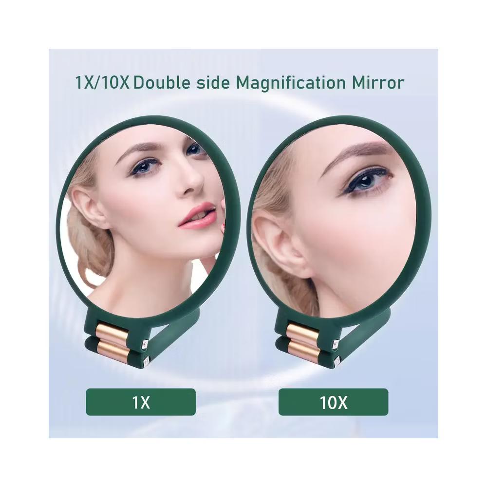 Mber Hand Mirror For Makeup Mirror 2-Sided 1X 10X Magnifying Mirror, Travel Mirror With Stand, Foldable Handheld Mirrors with Handle, Green - Image 7