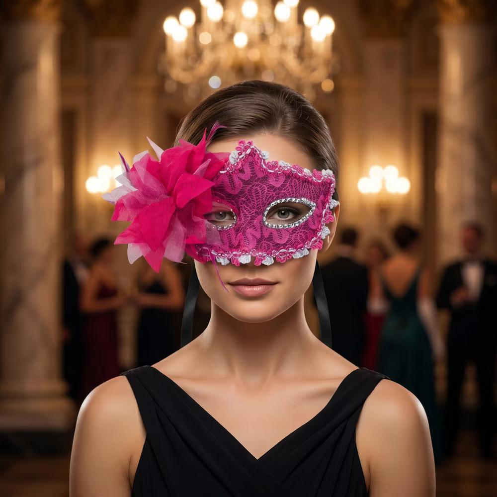 Venetian Masquerade Side Flower Rose Eye Mask for Halloween Costume Party Decor - Image 47