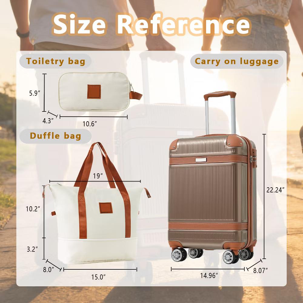 3 PCS ABS Lightweight Hard Shell Carry on Luggage(20") with Travel Bag, Spinner Wheels and TSA Lock - ModernLuxe - Image 26