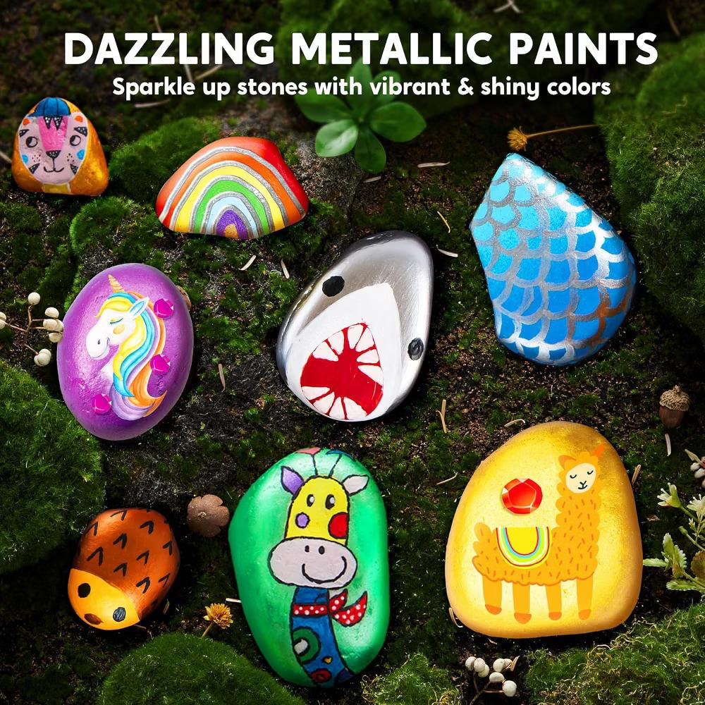 10 Pcs Rock Painting Craft Kit for Kids, Creative DIY Arts & Crafts for Kids Age 6-12, Toddler Birthday Gifts, Easter Painting Activity - Image 2