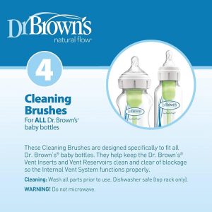 Dr. Brown's Flow Reusable Vent System Baby Bottle Bristle Cleaning Brushes - 4ct: BPA-Free