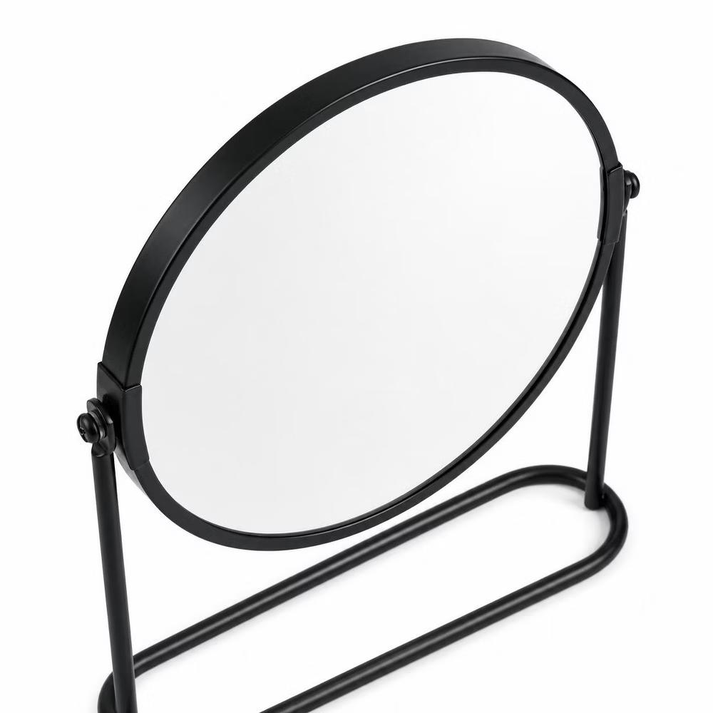 Trio Essentials Double-Sided Vanity Mirror, 1X & 5X Magnification, 360° Swivel Tabletop Makeup Mirror, Freestanding Bathroom Cosmetic Mirror, Black - Image 4