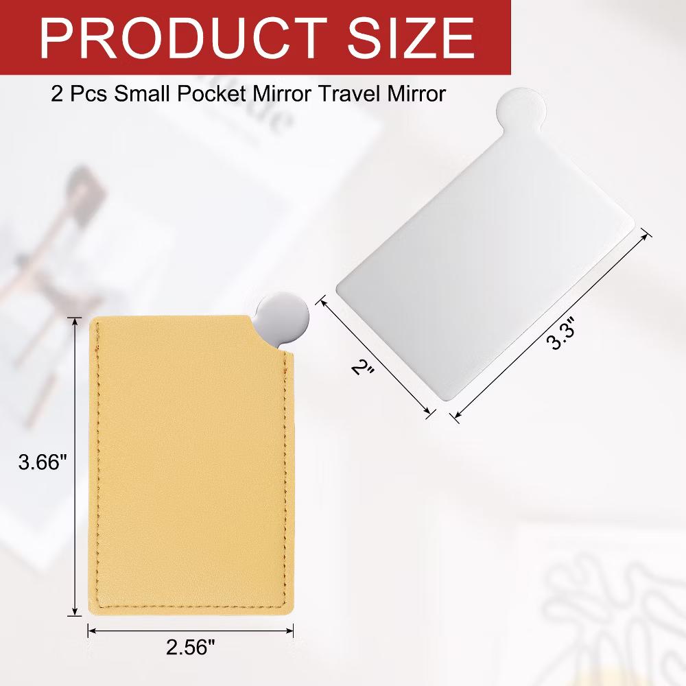 Small Rectangle Travel Women Portable Pocket Mirror with Leather Case 2 Pcs - Image 31