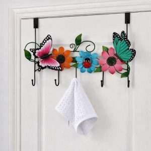 The Lakeside Collection Butterflies and Flowers Metal Over-the-Door Organizer Bathroom Bedroom Closet