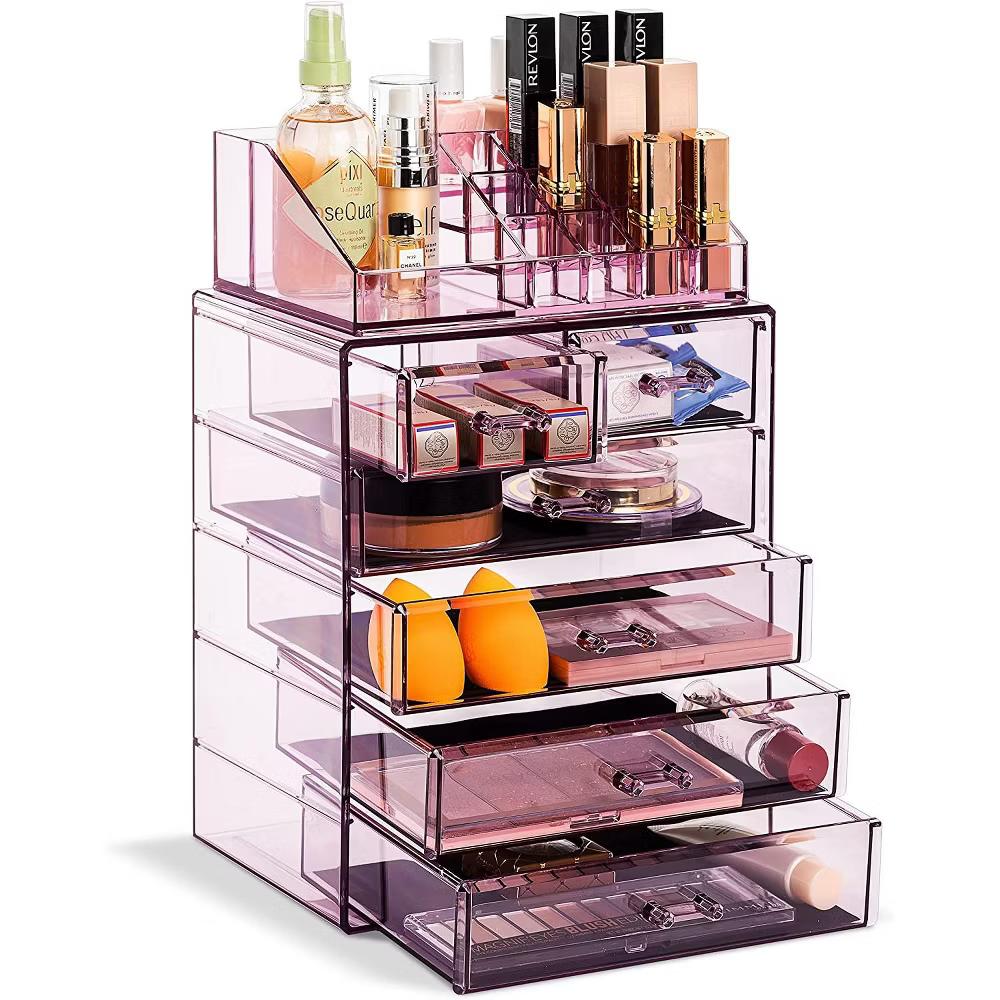 2 Piece Acrylic Makeup and Jewelry Storage Organizer Case (6 Drawers and Lipstick Tray) - Image 38