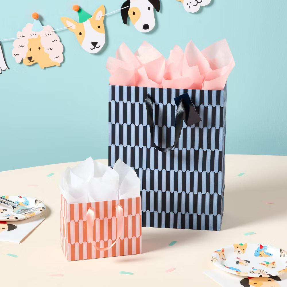 Medium Striped Gift Bag Navy/Blue - Image 2