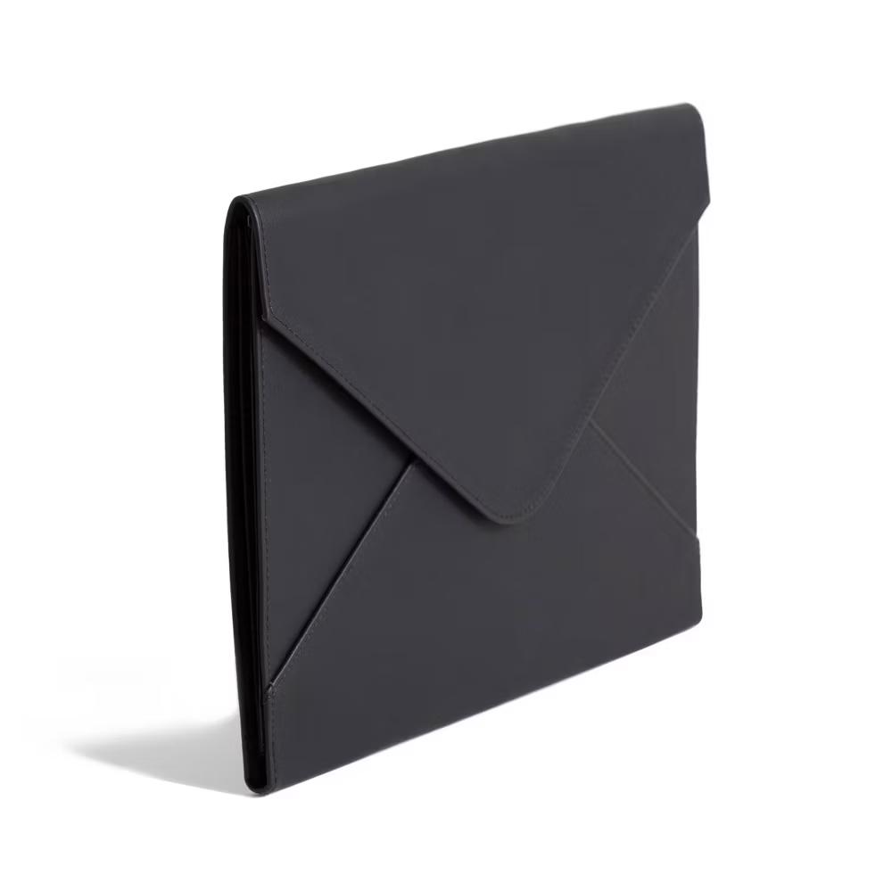 Vegan Leather Document Holder Black: Office Supplies Desk Organizer with 2 Compartments, 10"x13"x0.7"