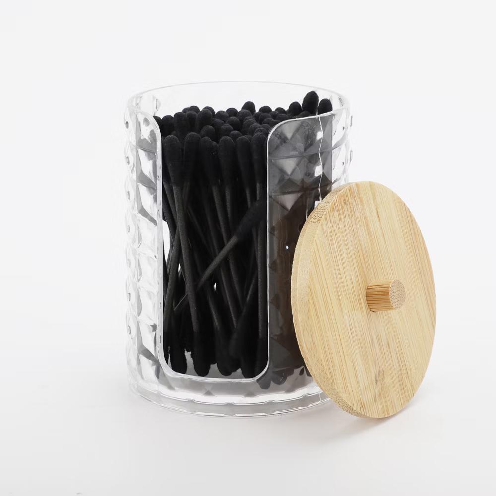 Acrylic Bamboo Wood Cotton Swab Jar for Bath Clear Wood Color 1 Pc - Image 9