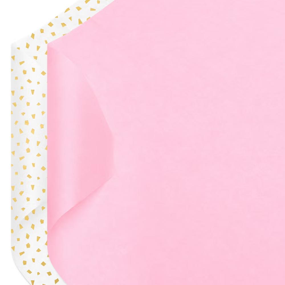 White with Gold Detail and Light Pink Tissue Paper Pack for Birthday 10ct - 20"x20" - Image 4
