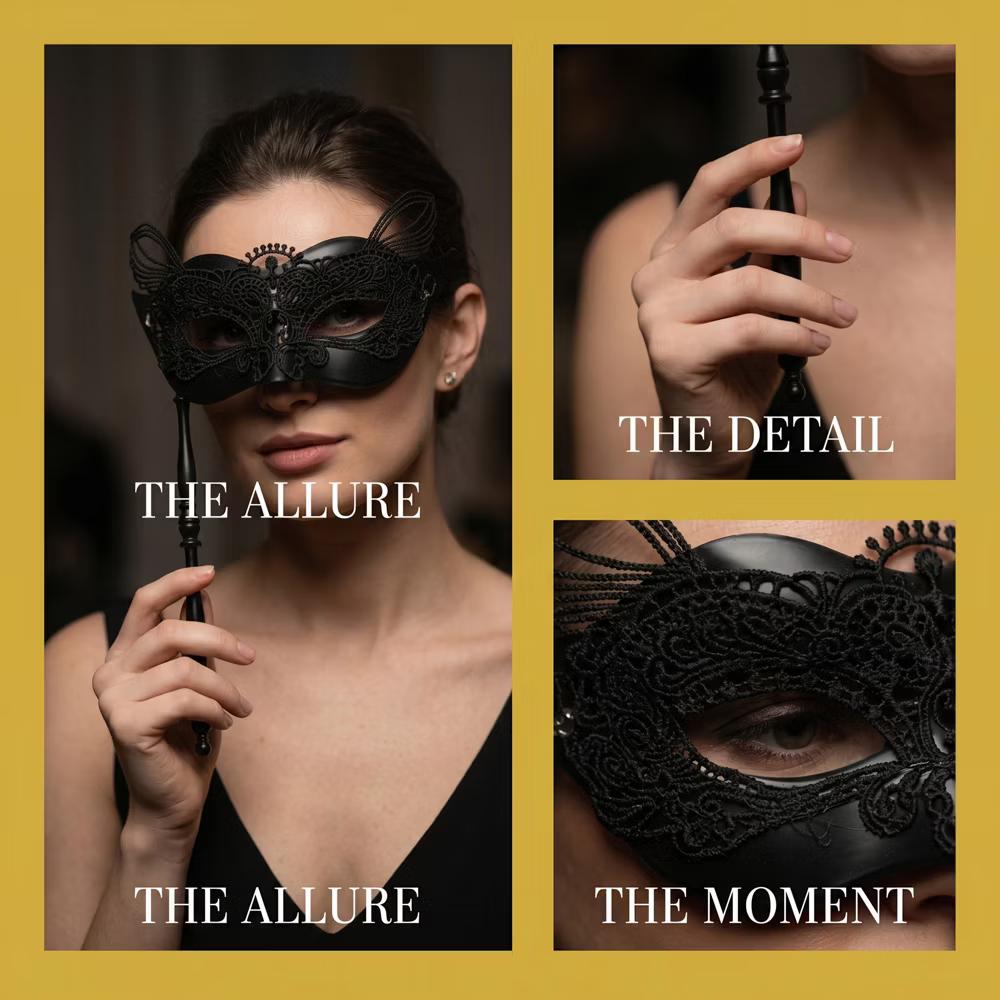 Handheld Masquerade Molded Venetian Plastic Eye Mask with Stick - Image 22