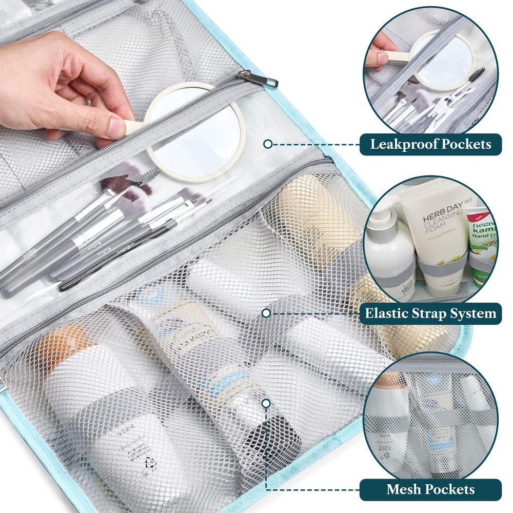 Hanging Toiletry Bag Women Men, Travel Kit Foldable Waterproof Organizer, Roll up Cosmetics Makeup Essentials Jewelry Case - Image 44