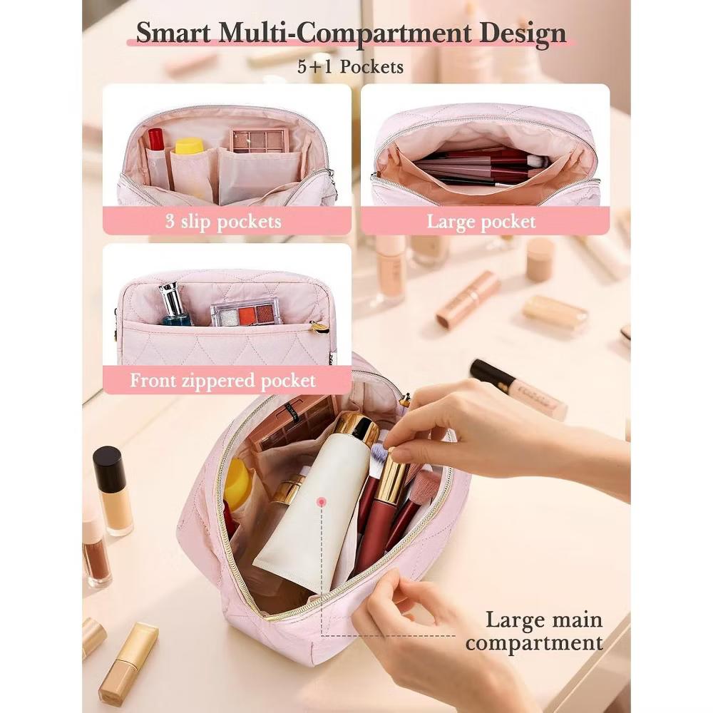 Puffy Padded Makeup Bag Travel Organizer. Wide-Open Cosmetic Pouch for Toiletries and Essentials. - Image 6