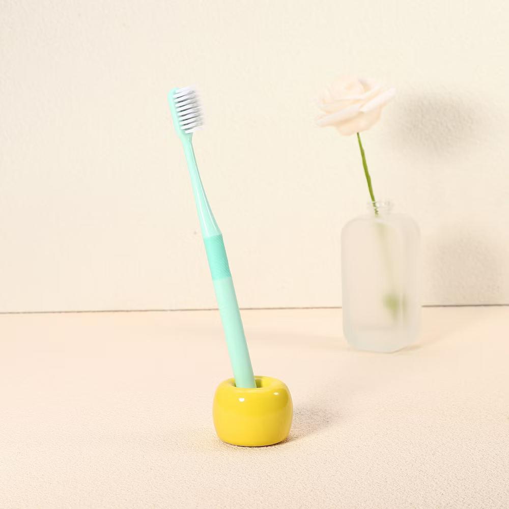 Bathroom Round Mini Ceramic Toothbrush Holder 1.65"x1.18" 2Pcs - Image 69