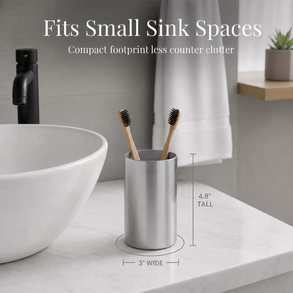 French Home Goods Modern Brushed Bathroom Tumbler – Sleek Toothbrush Holder, Cup, or Countertop Organizer - Image 14