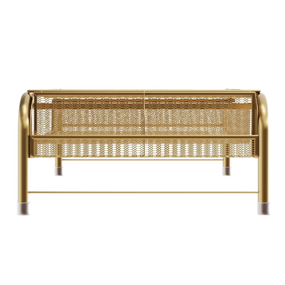 Martha Stewart Ryder Gold Mesh Metal Desktop Monitor Stand Riser with Organizer Drawer and Side Storage - Image 7