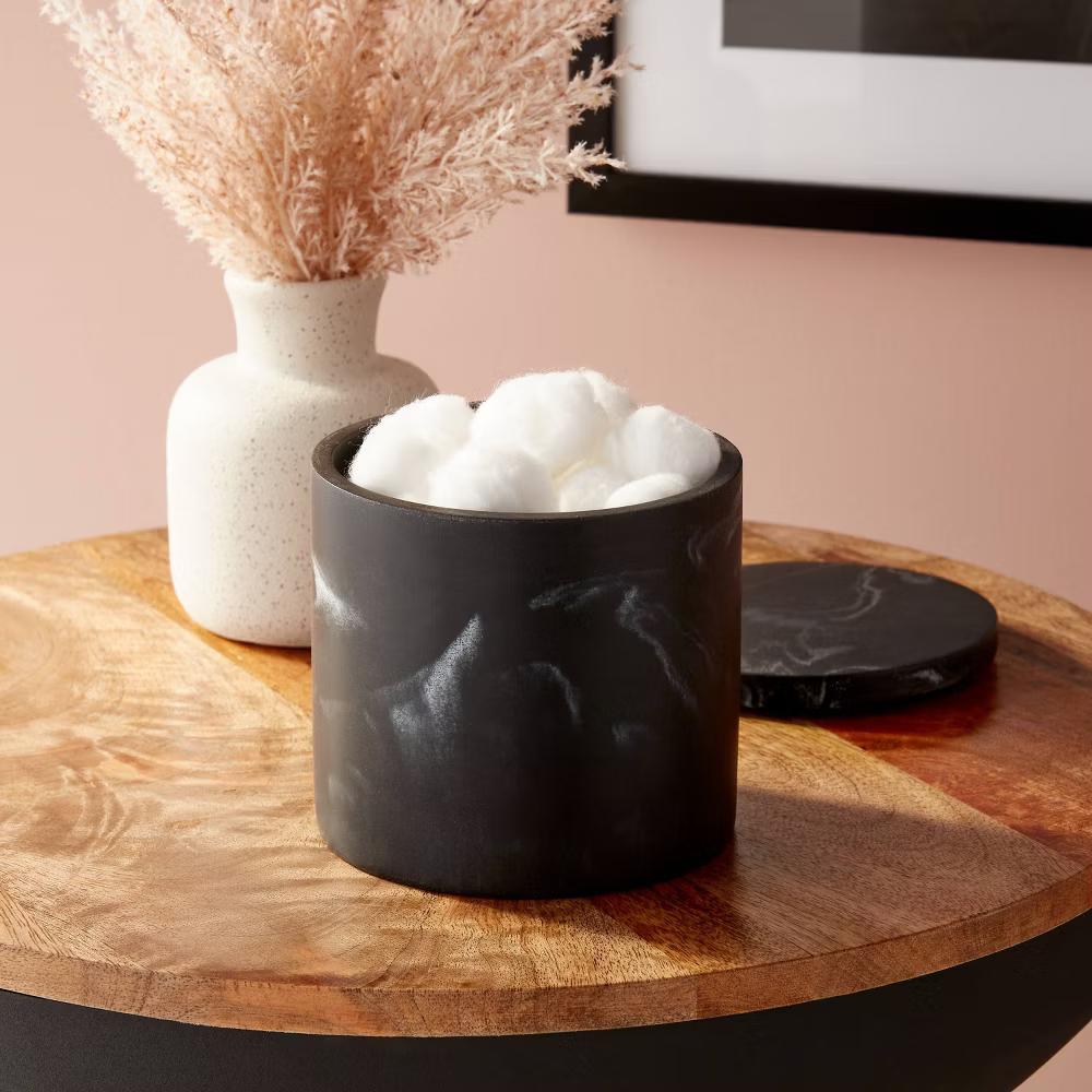 Marble Bath Canister Black - Resin Bathroom Accessories, Qtip Jar, Spot Clean Care - Image 3
