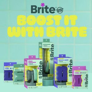 Brite by Fillable Palm Scrubber Dish Sponge with Built-in Soap Dispenser and Drain Dry Stand