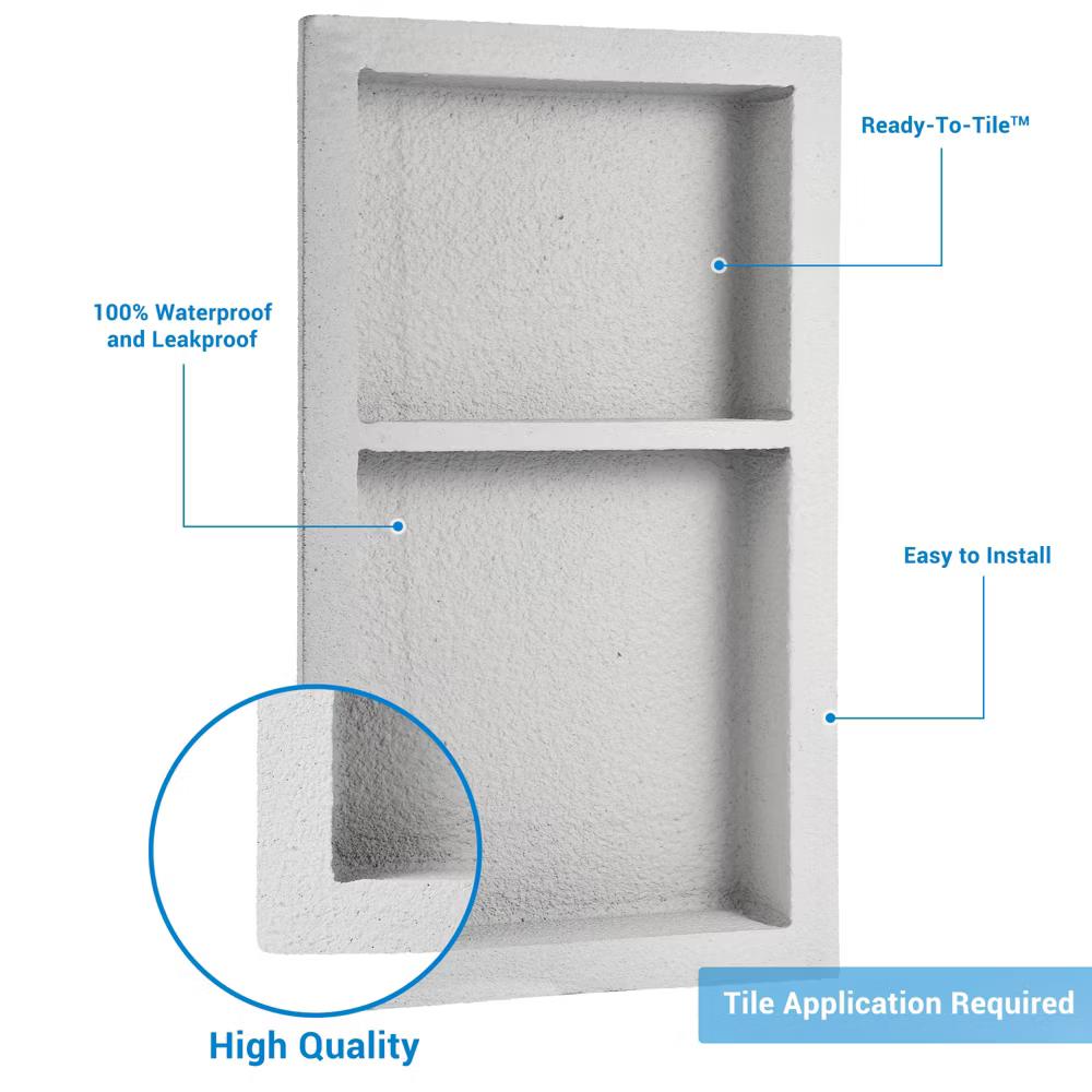 12"×25.5" Recessed Tile Ready Shower Niche with Double Storage Shelf, Square Corner Wall Insert Bathroom Shower Organizer - Image 8