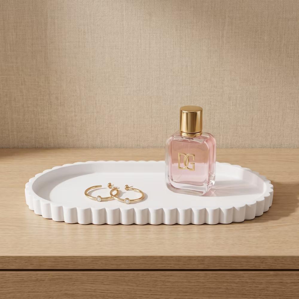 2Pc Round Silicone Vanity Tray Set Decorative Catchall Organizer for Bathroom Countertop Perfume White - Image 102