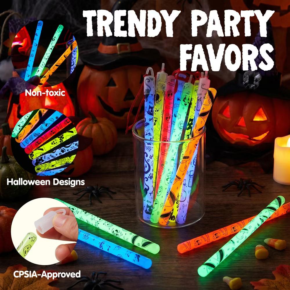 Halloween Party Favors 24 Pcs Glow Sticks Hanging Wands for Kids Gift Halloween Goody Bag Filler Classroom Prize (8 Different Patterns/6 Colors) - Image 8