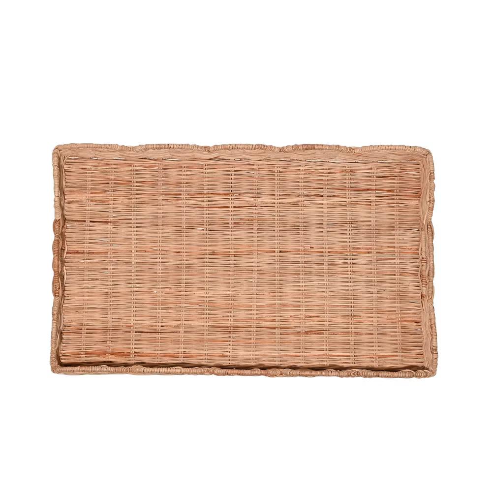 happimess Scalloped 21.5" Southwestern Cottage Hand-Woven Rattan Tray with Handles - Image 8
