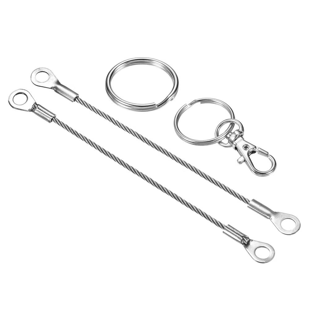 Lanyard Cable Rope with Key Ring Keychains Silver 4 Pcs - Image 33