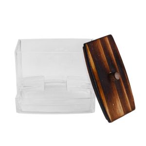 Square Cylindrical Cover Acrylic Cotton Swab Holder Bathroom Transparent Dark Brown 1 Pc