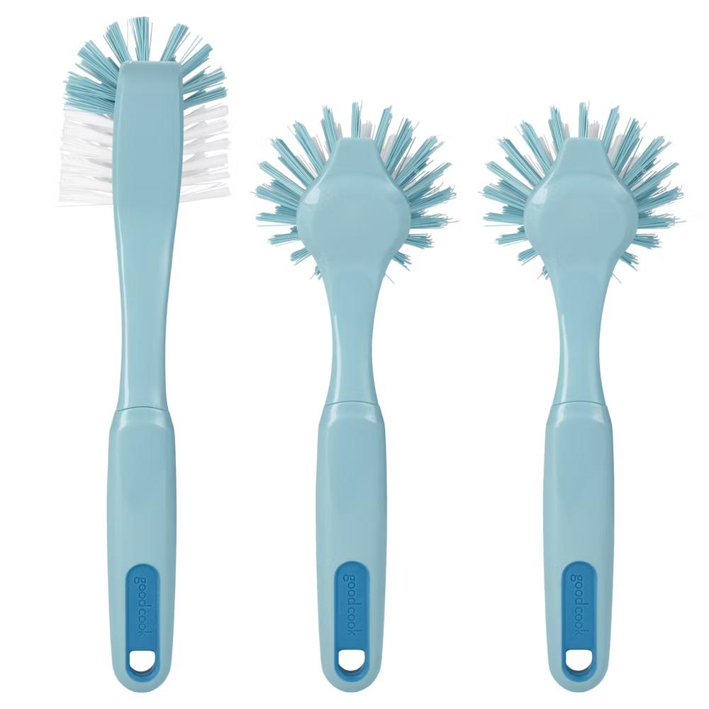 Ready 3pk Dish Brush Set: Rubber & Plastic Cleaning Tools, Blue, 11.5" Height, 5.75" Width, 2.25" Depth - Image 3